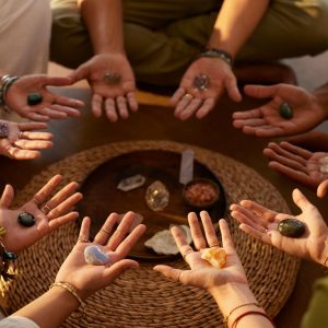 Crystals healing session in a wellness retreat